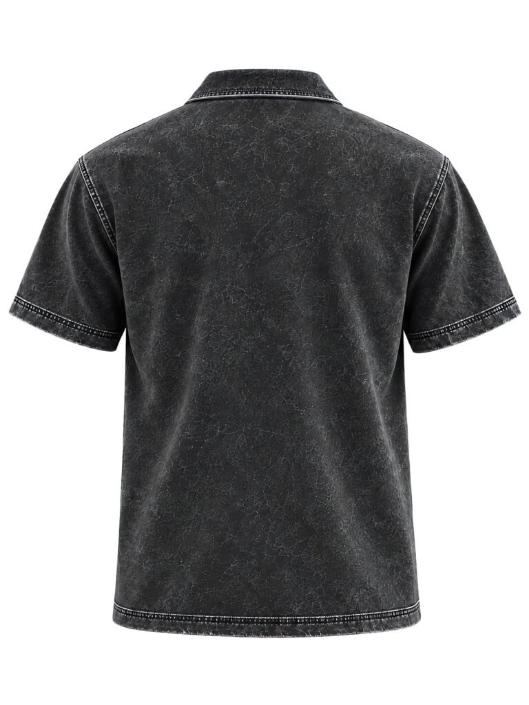 NOVITA Vintage Acid-Wash Polo - Garment-Dyed Streetwear Fit - back