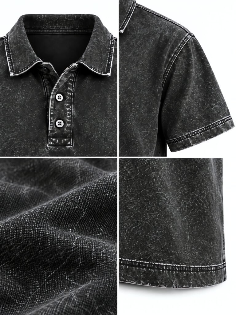 NOVITA Vintage Acid-Wash Polo - Garment-Dyed Streetwear Fit - detail-grid