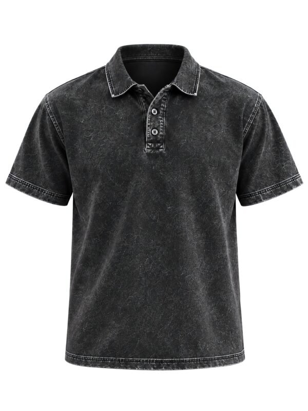 NOVITA Vintage Acid-Wash Polo - Garment-Dyed Streetwear Fit - front