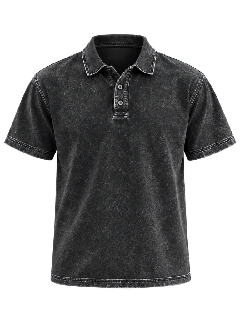 NOVITA Vintage Acid-Wash Polo - Garment-Dyed Streetwear Fit - front