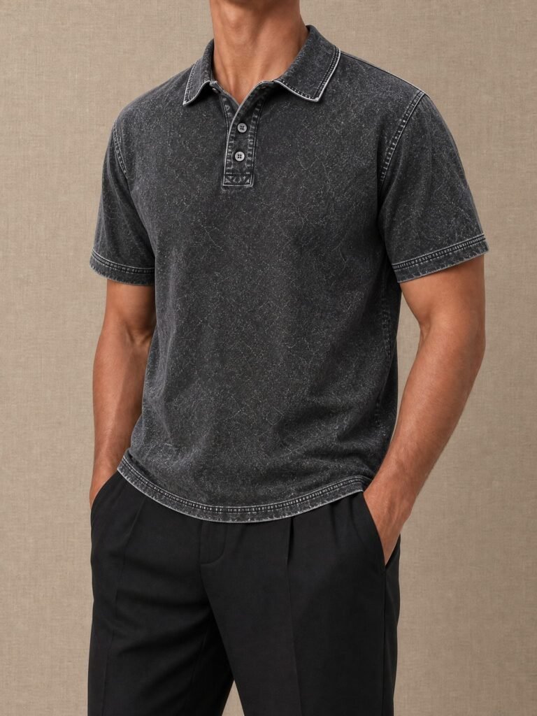 NOVITA Vintage Acid-Wash Polo - Garment-Dyed Streetwear Fit - lifestyle