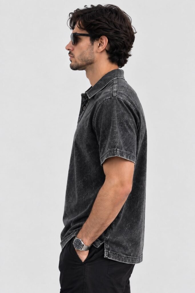 NOVITA Vintage Acid-Wash Polo - Garment-Dyed Streetwear Fit - view-811