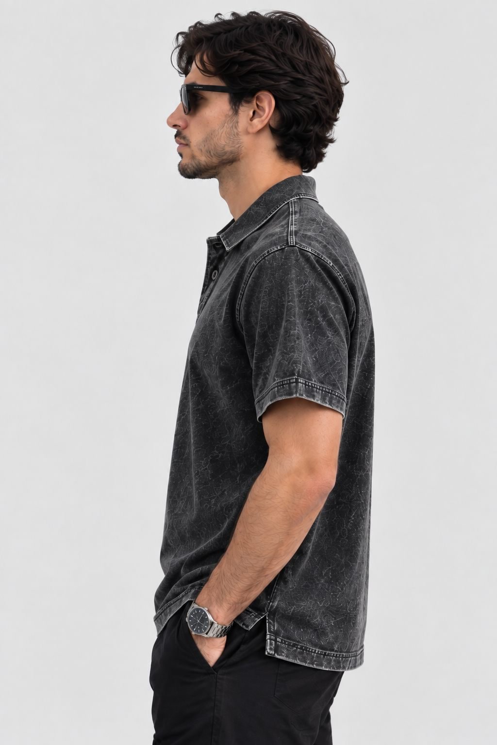 Vintage Acid-Wash Garment-Dyed Polo — Streetwear Fit — View 5