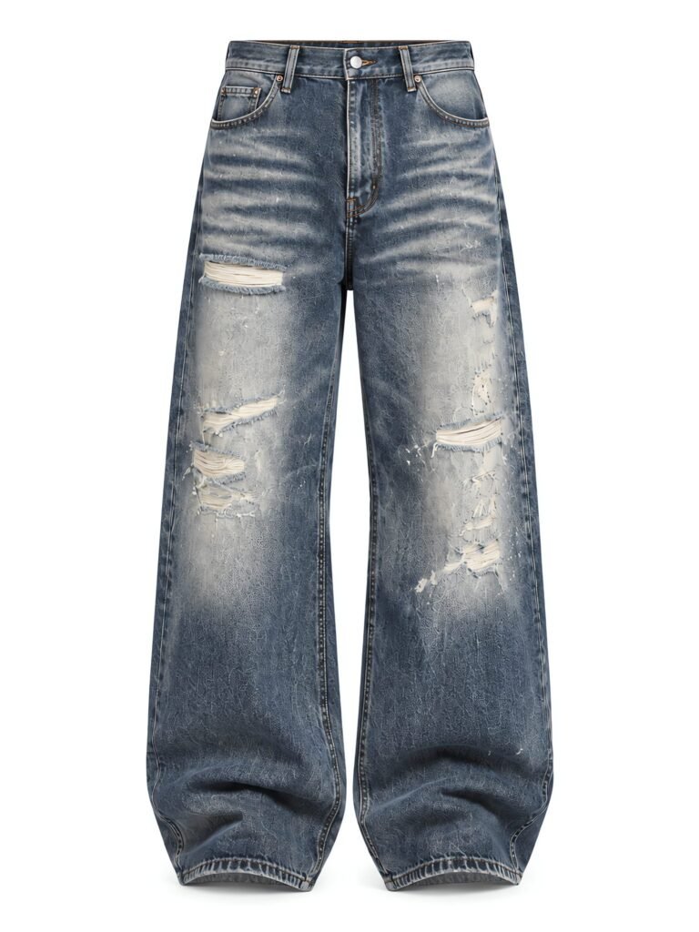 NOVITA Wide-Leg Baggy Jeans - Hand Scrap & Whisker Wash - view-1