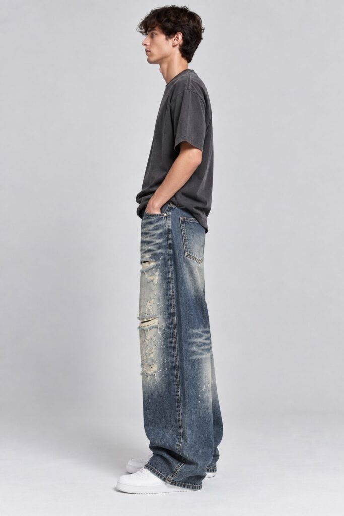 NOVITA Wide-Leg Baggy Jeans - Hand Scrap & Whisker Wash - view-1