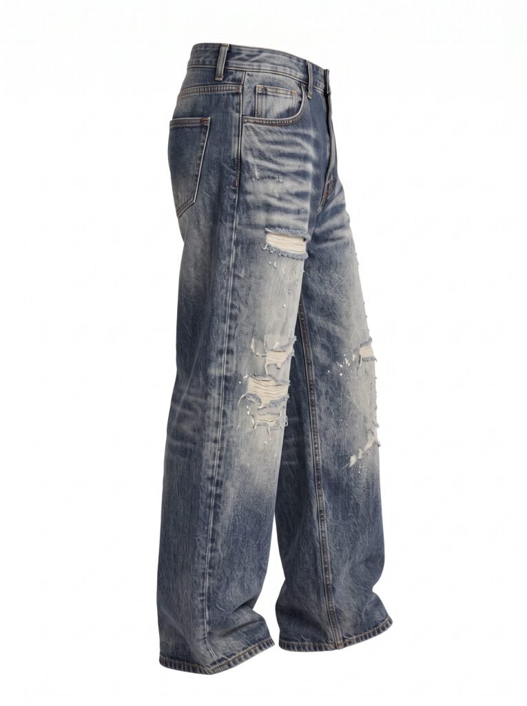NOVITA Wide-Leg Baggy Jeans - Hand Scrap & Whisker Wash - view-13