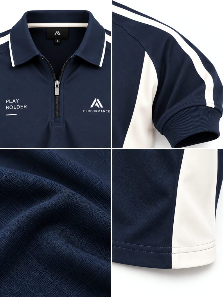 NOVITA Zip-Up Track Polo - Quarter Zip, Side-Vent Hem - detail-grid