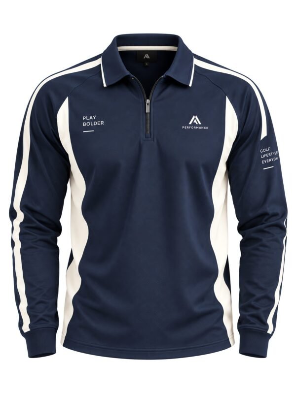 NOVITA Zip-Up Track Polo - Quarter Zip, Side-Vent Hem - front