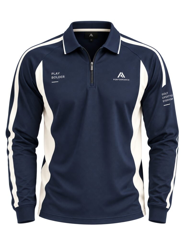 NOVITA Zip-Up Track Polo - Quarter Zip, Side-Vent Hem - front