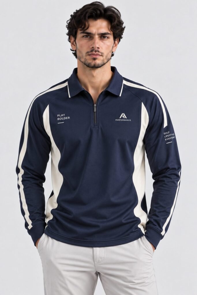 NOVITA Zip-Up Track Polo - Quarter Zip, Side-Vent Hem - view-502