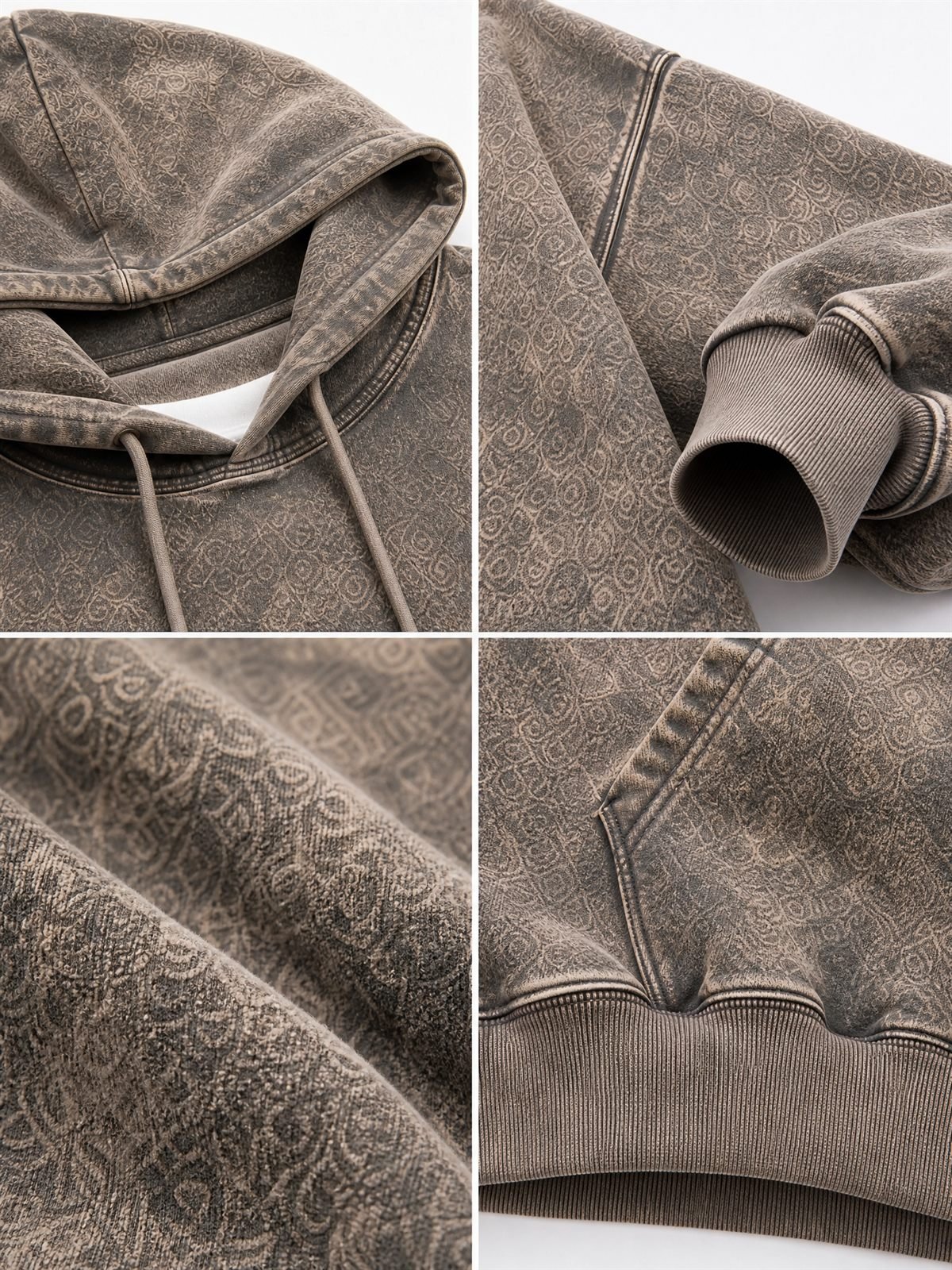 Acid-Wash Hoodie in acid-wash brown — fabric and construction detail