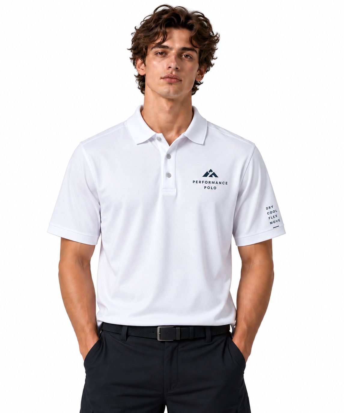 Lifestyle illustration of a activewear polo shirt design in white