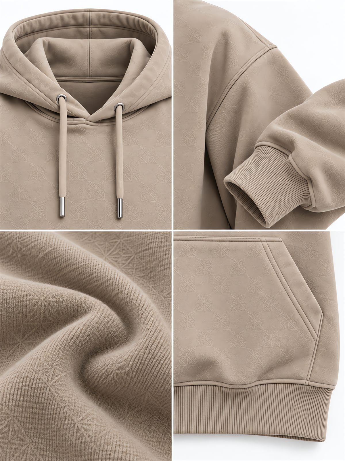 Blank Pullover Hoodie in sand — fabric and construction detail