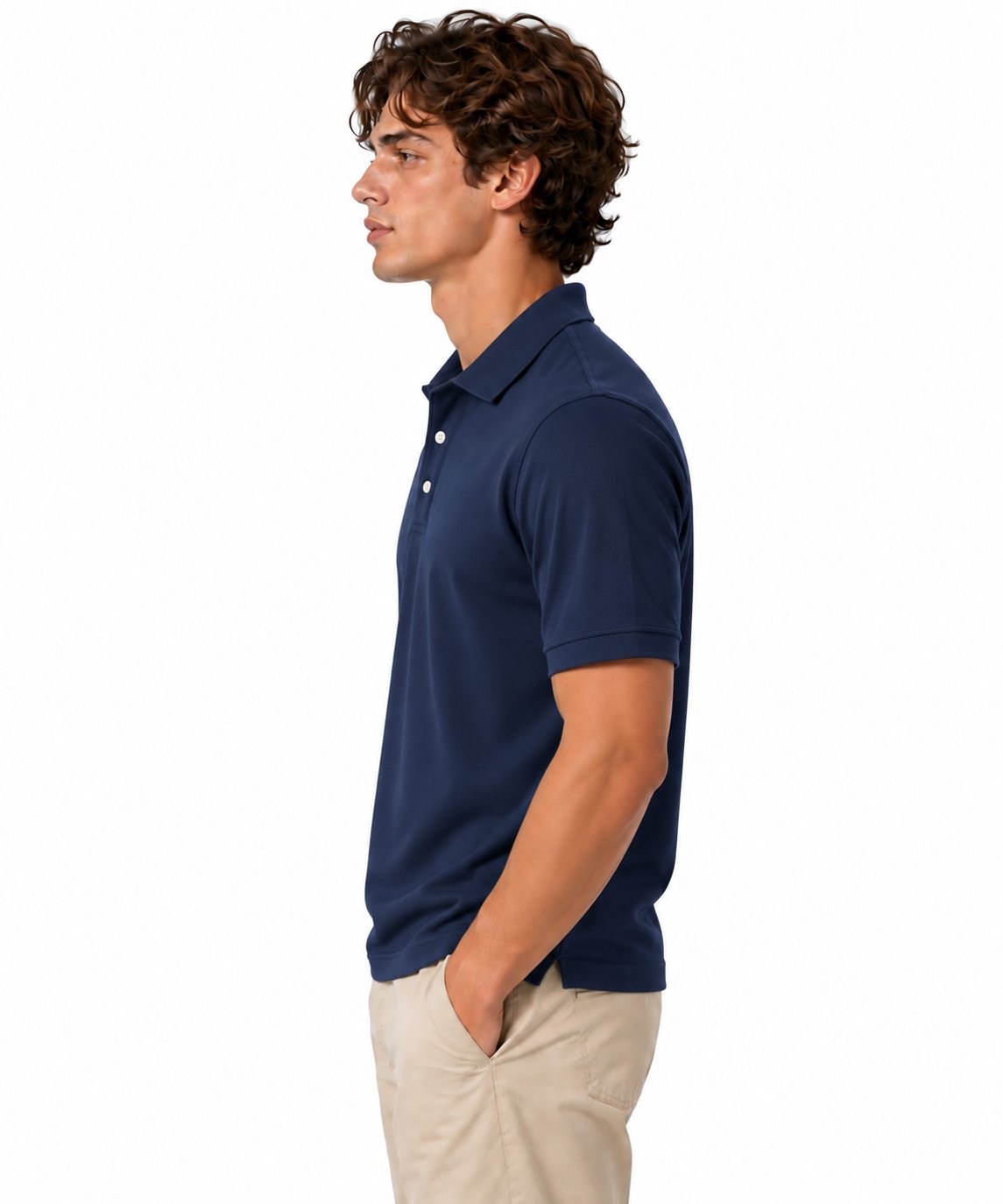 Lifestyle illustration of a custom piqué polo shirt design in navy