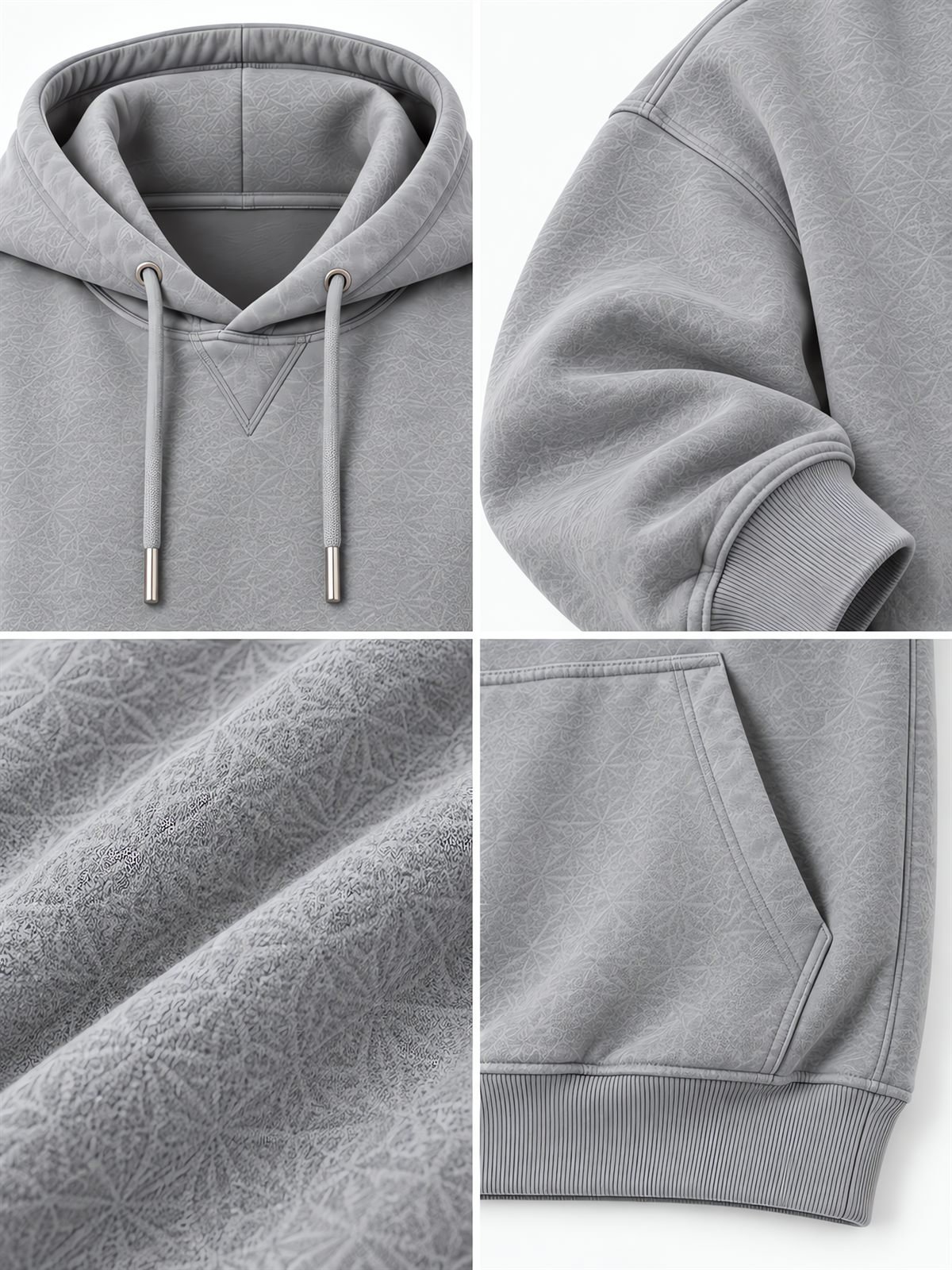 French Terry Hoodie in heather grey — fabric and construction detail