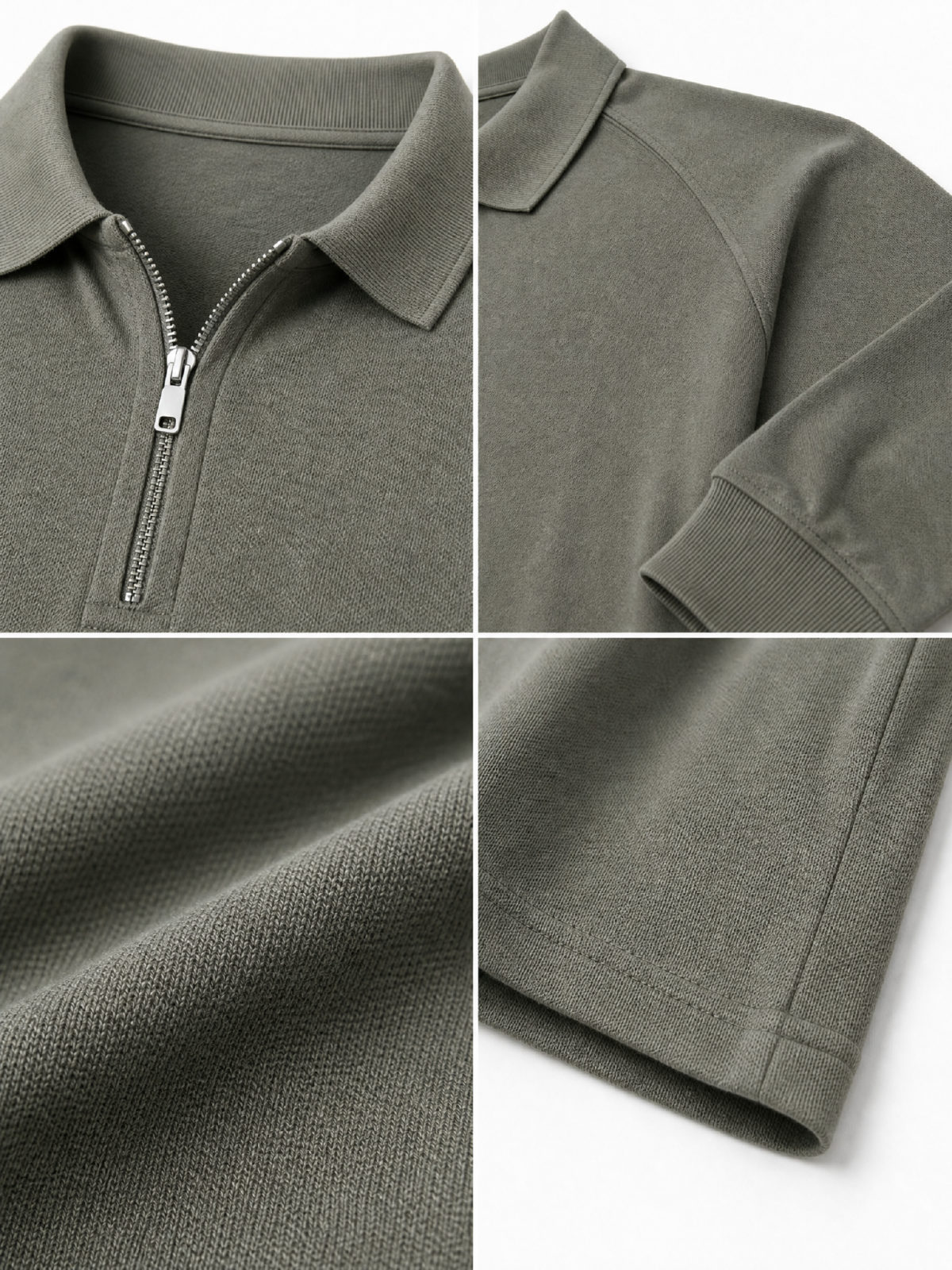Half-Zip Polo Shirt in olive — fabric and construction detail