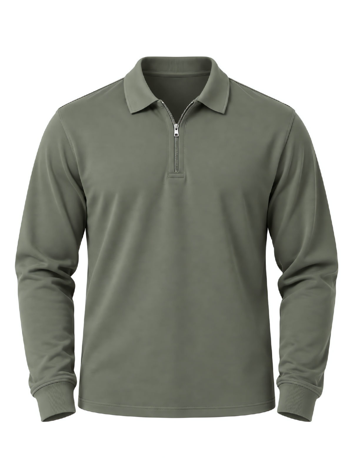 Half-Zip Polo Shirt in olive — front view
