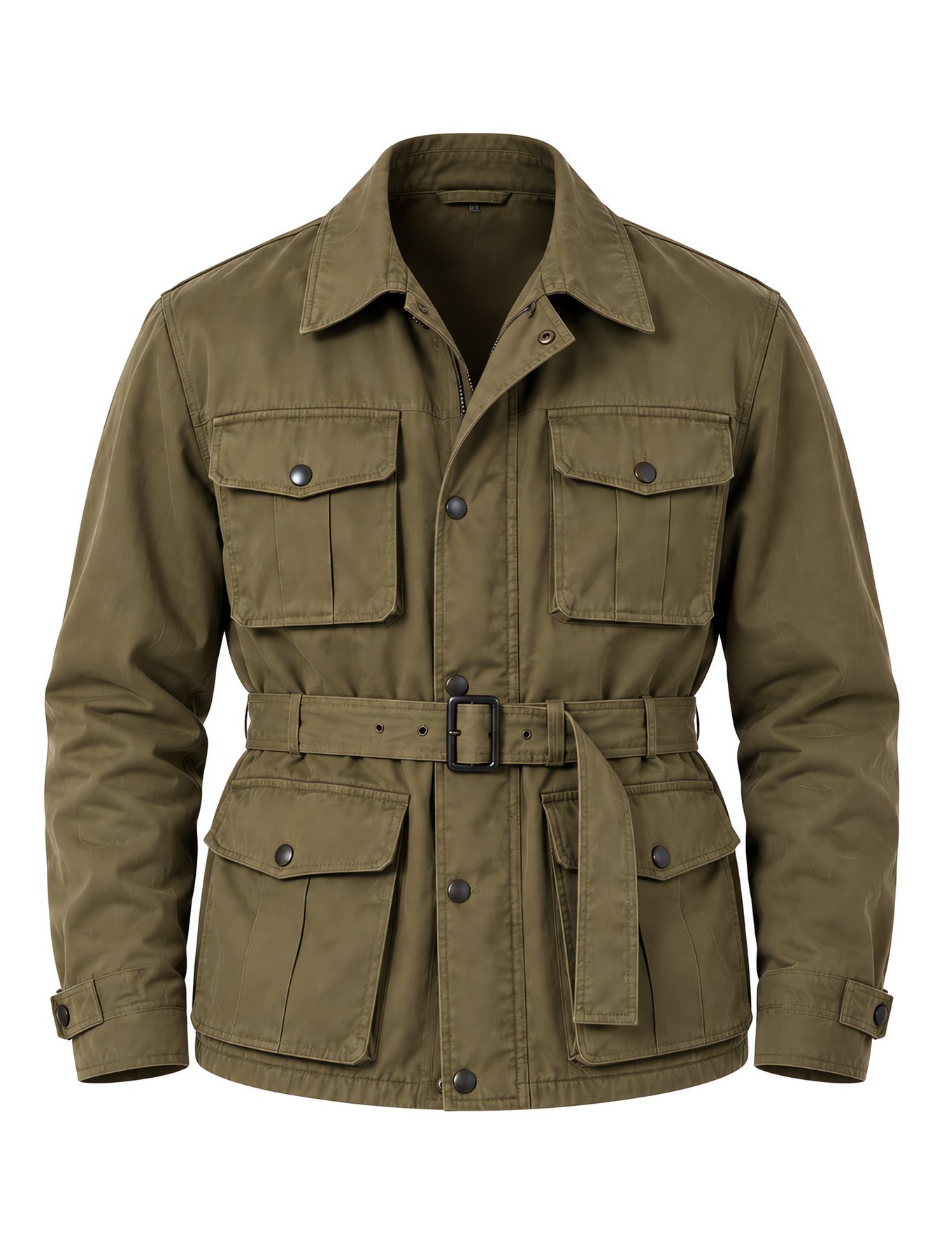 Belted Utility Jacket — Waist Belt & Flap Pockets