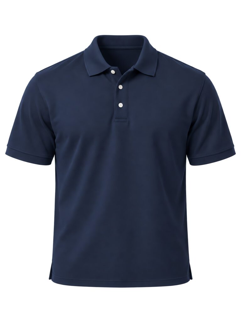Navy blank polo shirt, front view