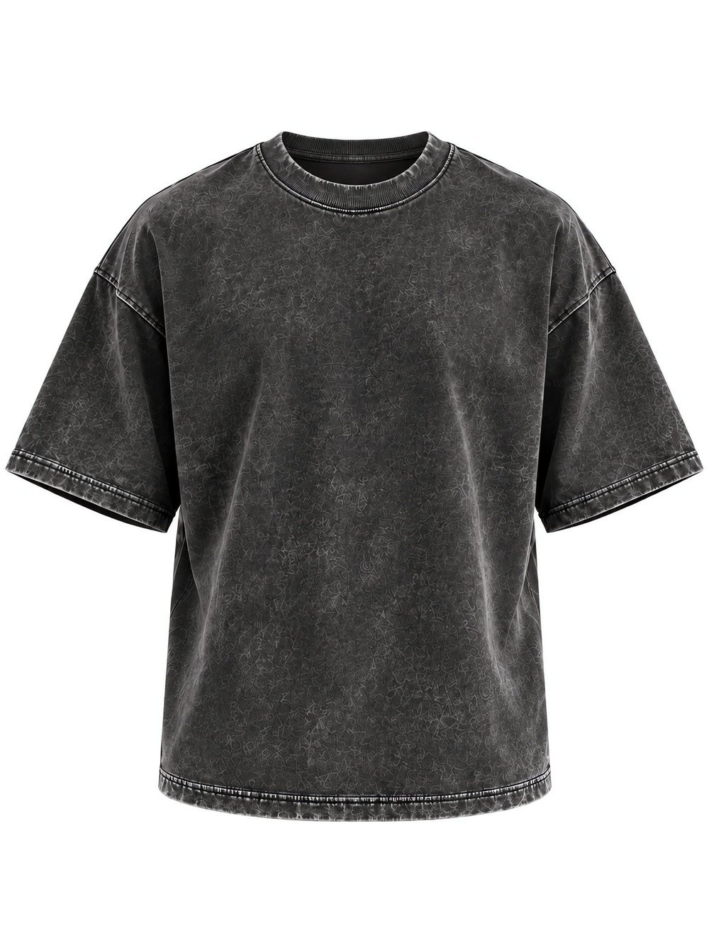 Mineral-wash boxy T-shirt in charcoal with a mottled, cloudy washed surface