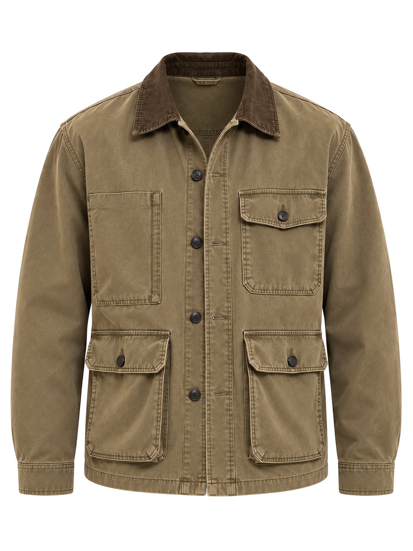 Utility Jacket — Contrast Collar & Multi-Pocket