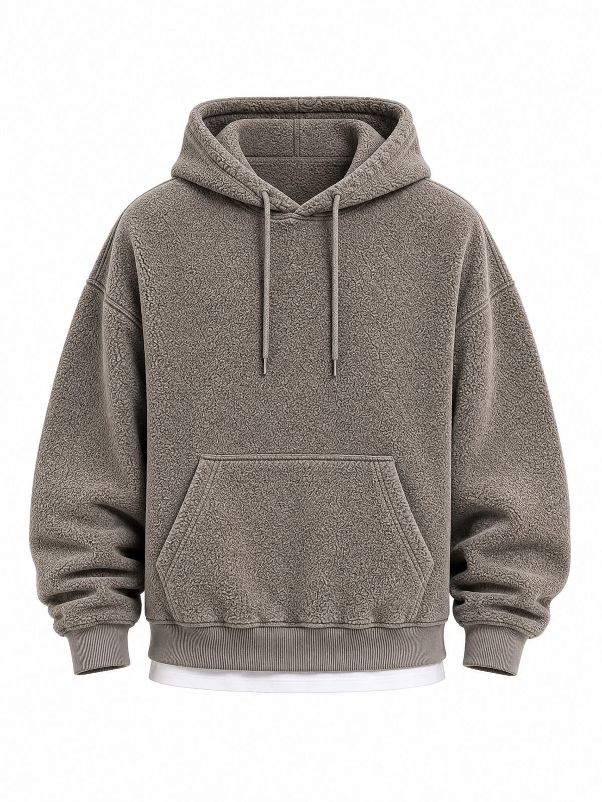 Oversized Fleece Hoodie in taupe — flat-lay front view