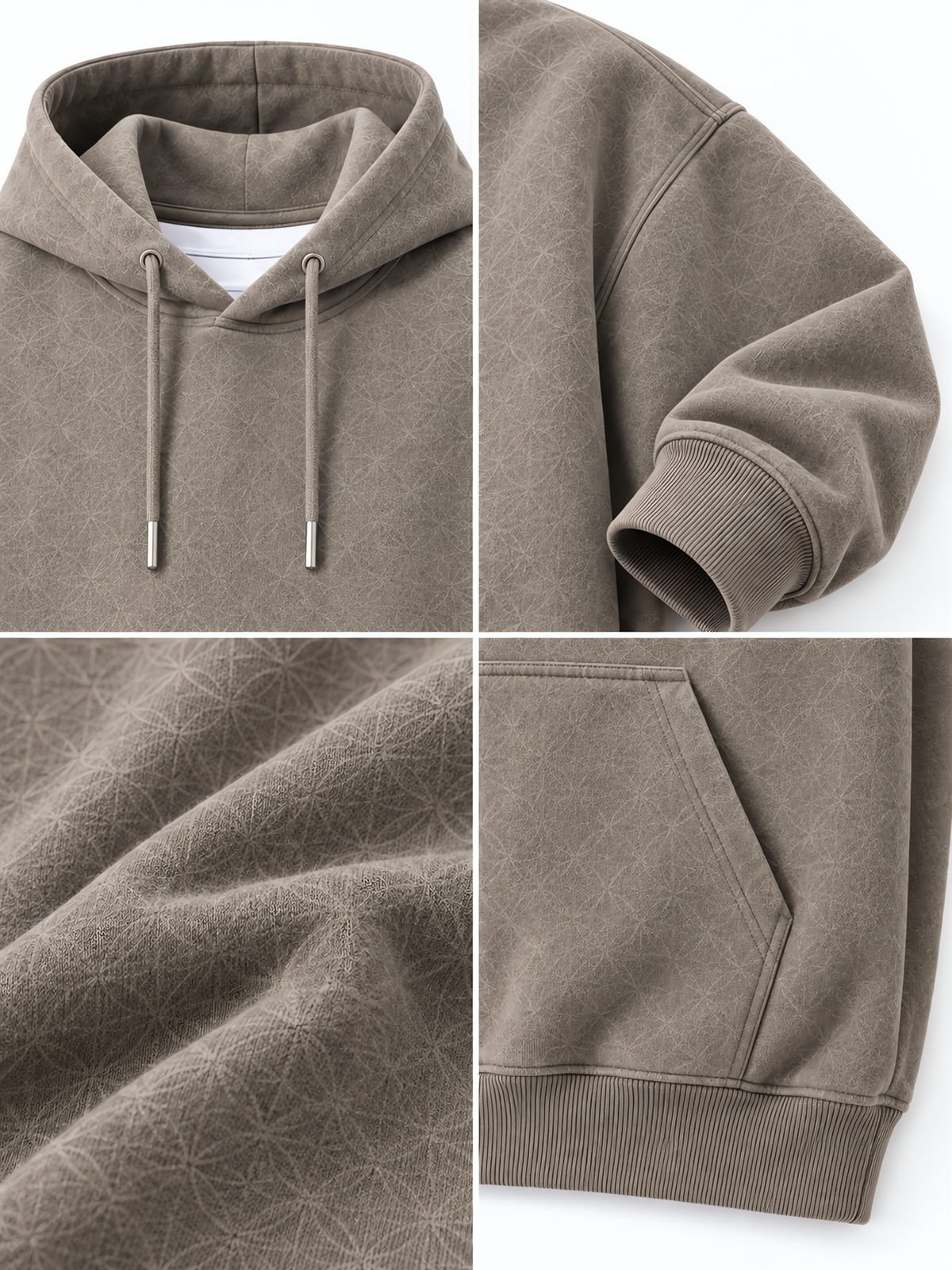 Oversized Pullover Hoodie in greige — fabric and construction detail
