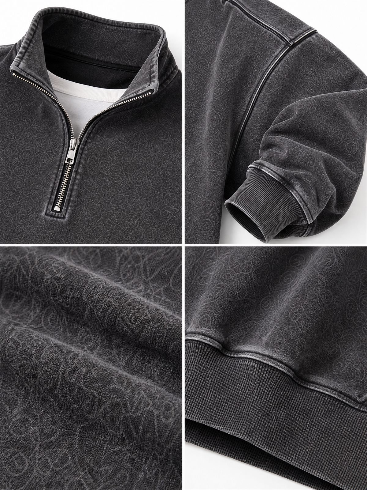 Quarter-Zip Sweatshirt in washed charcoal — fabric and construction detail