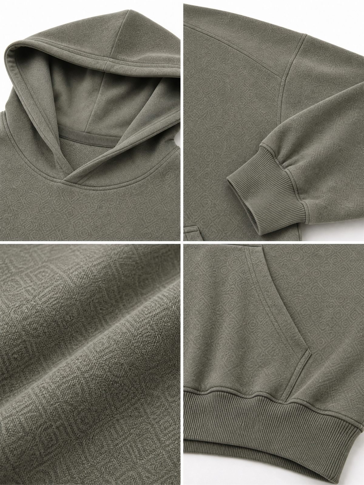 Raglan Pullover Hoodie in sage — fabric and construction detail