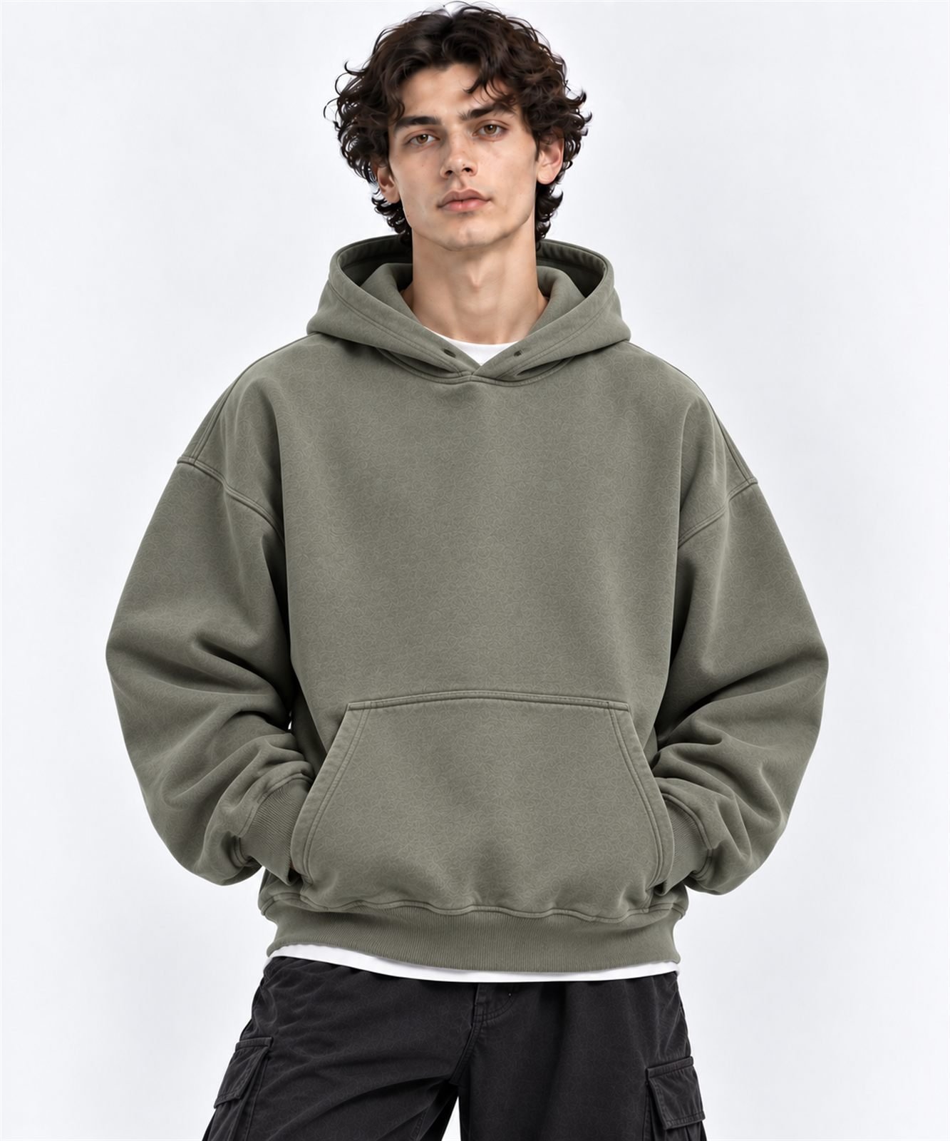 Lifestyle illustration of a raglan pullover hoodie design in sage