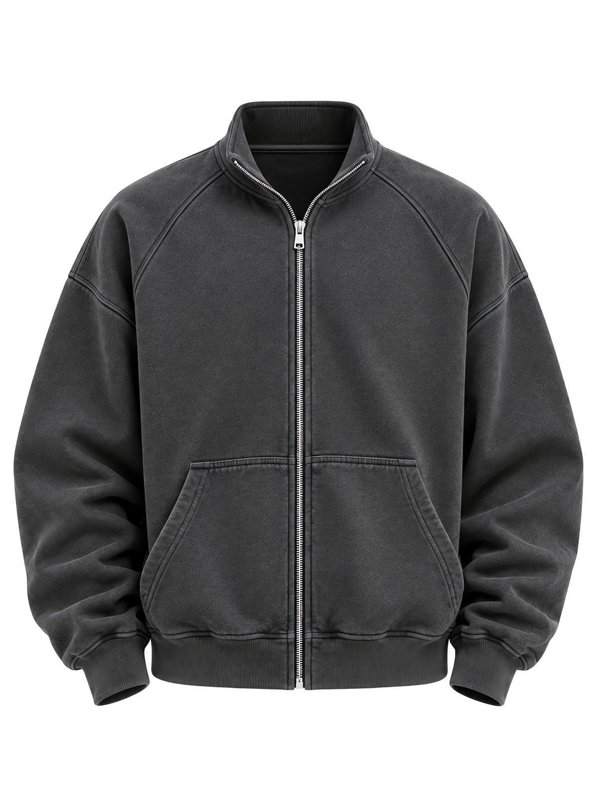 Raglan Zip Sweatshirt in washed charcoal — flat-lay front view
