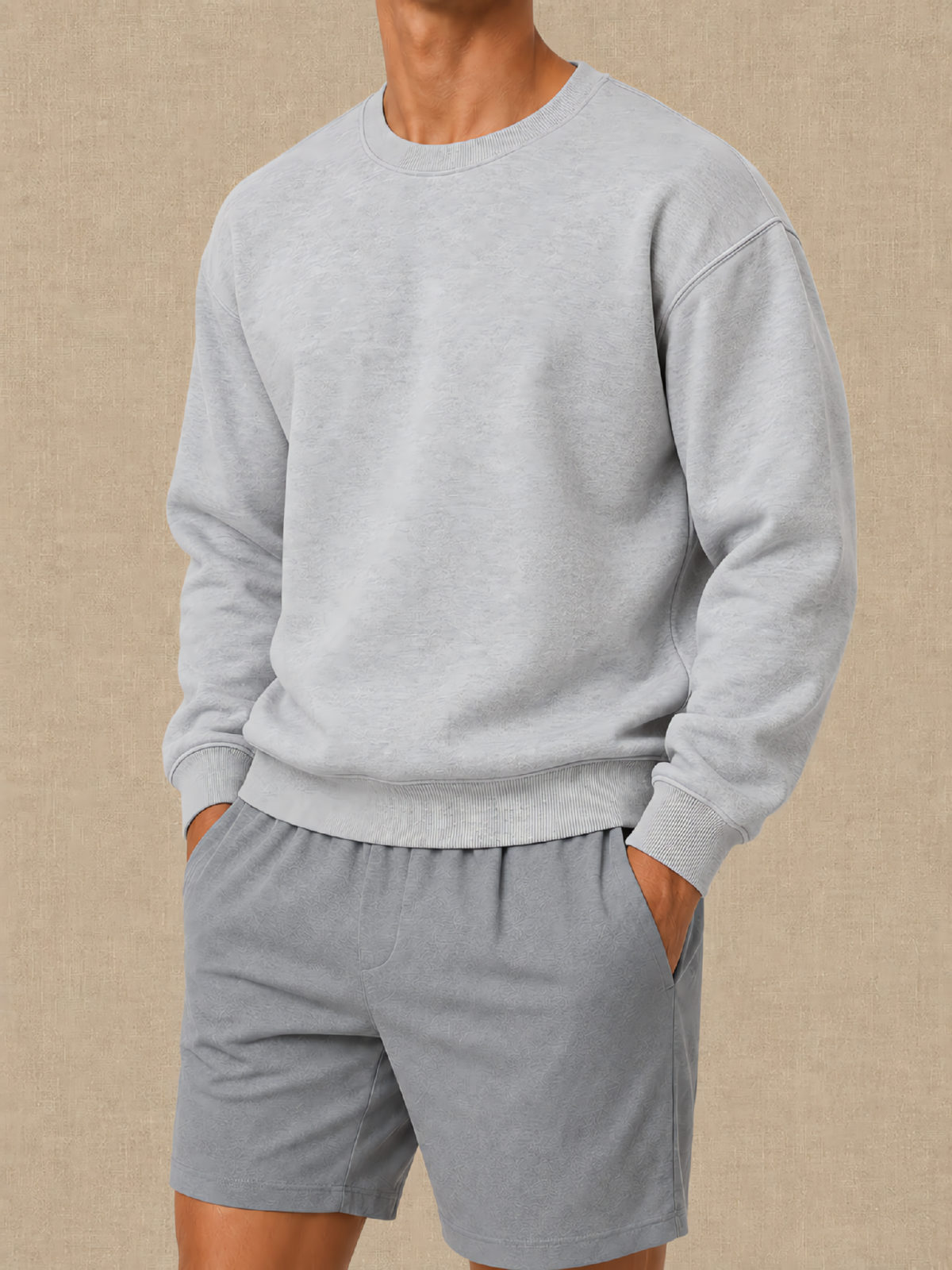 Regular-Fit Cotton Crewneck Sweatshirt in heather grey — worn on model