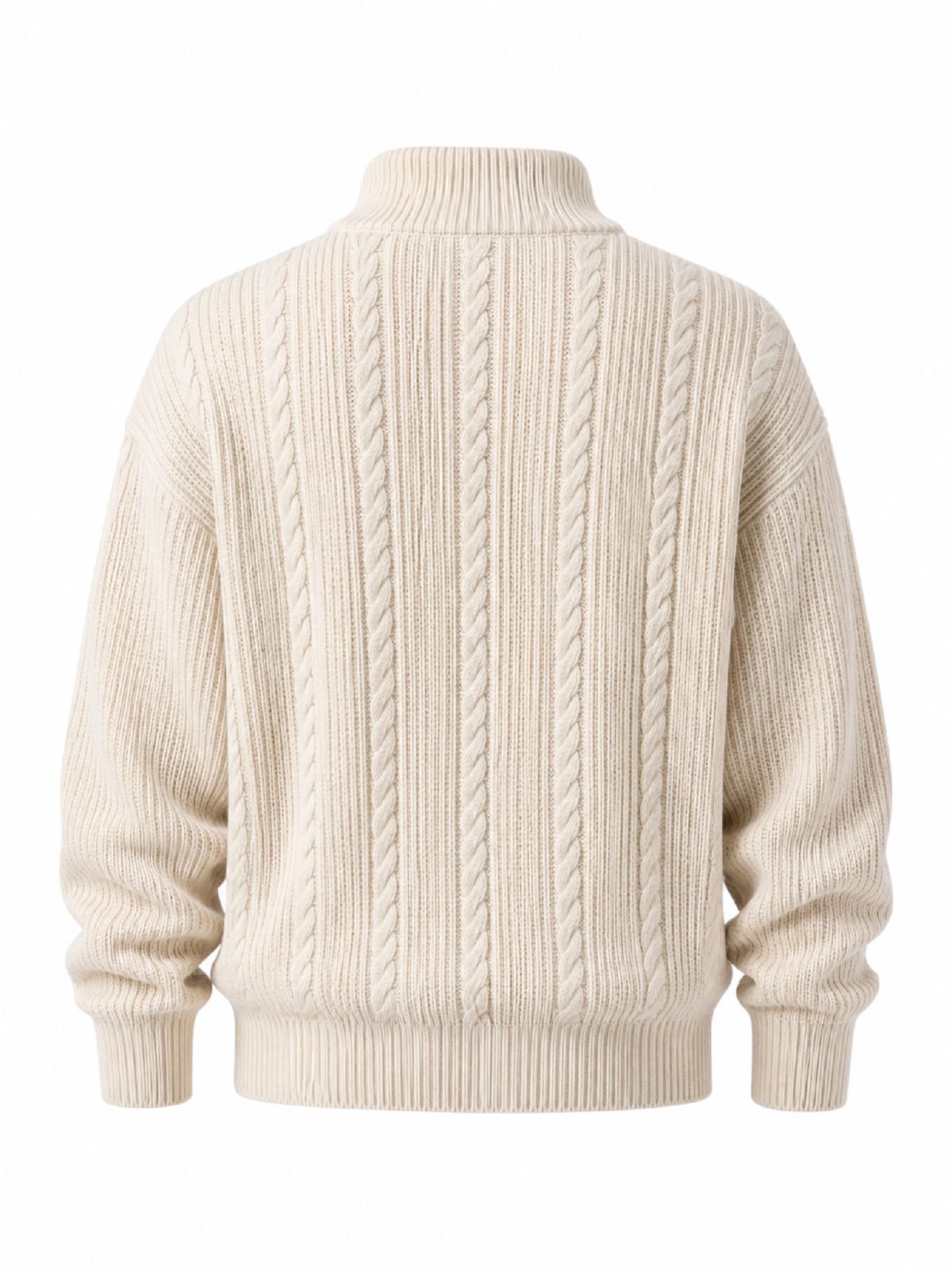 Ribbed Quarter-Zip Knitted Pullover in oatmeal — back view
