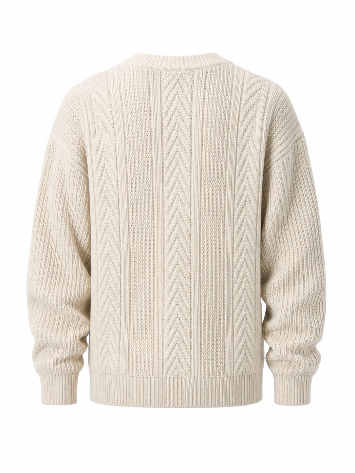 Textured Knit Crewneck Sweater in cream — back view