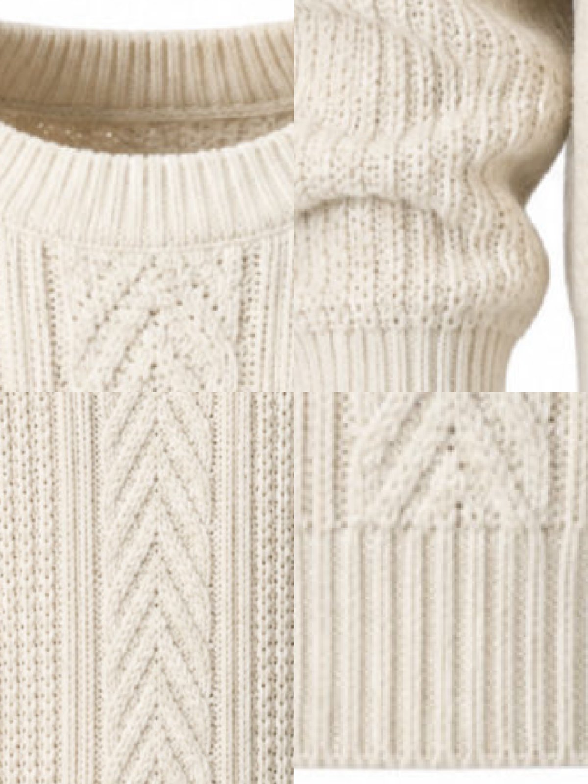 Textured Knit Crewneck Sweater in cream — fabric and construction detail
