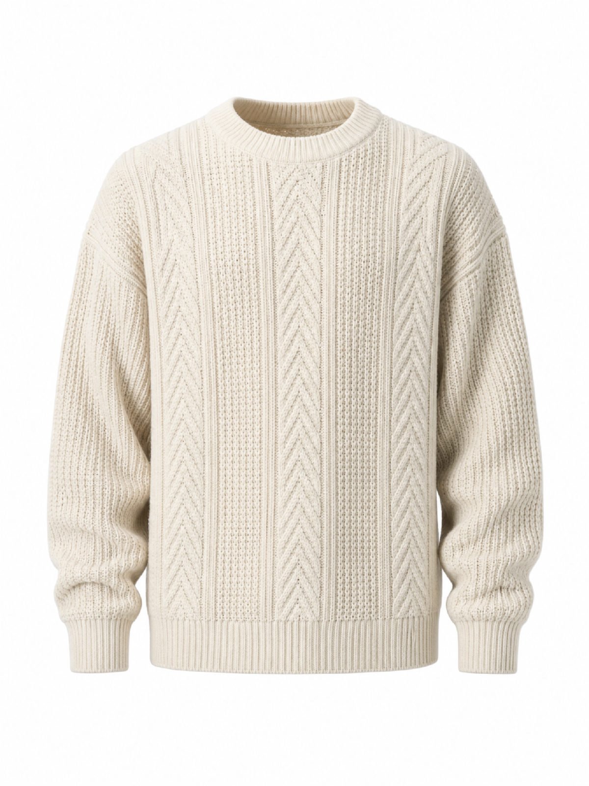Textured Knit Crewneck Sweater in cream — front view