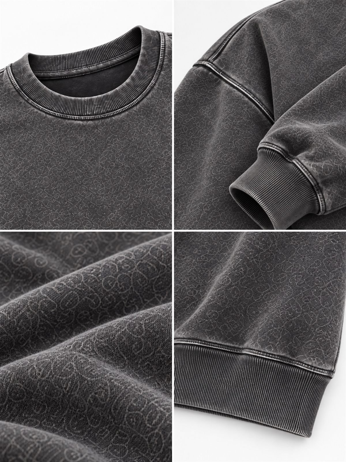 Washed Crewneck Sweatshirt in washed charcoal — fabric and construction detail