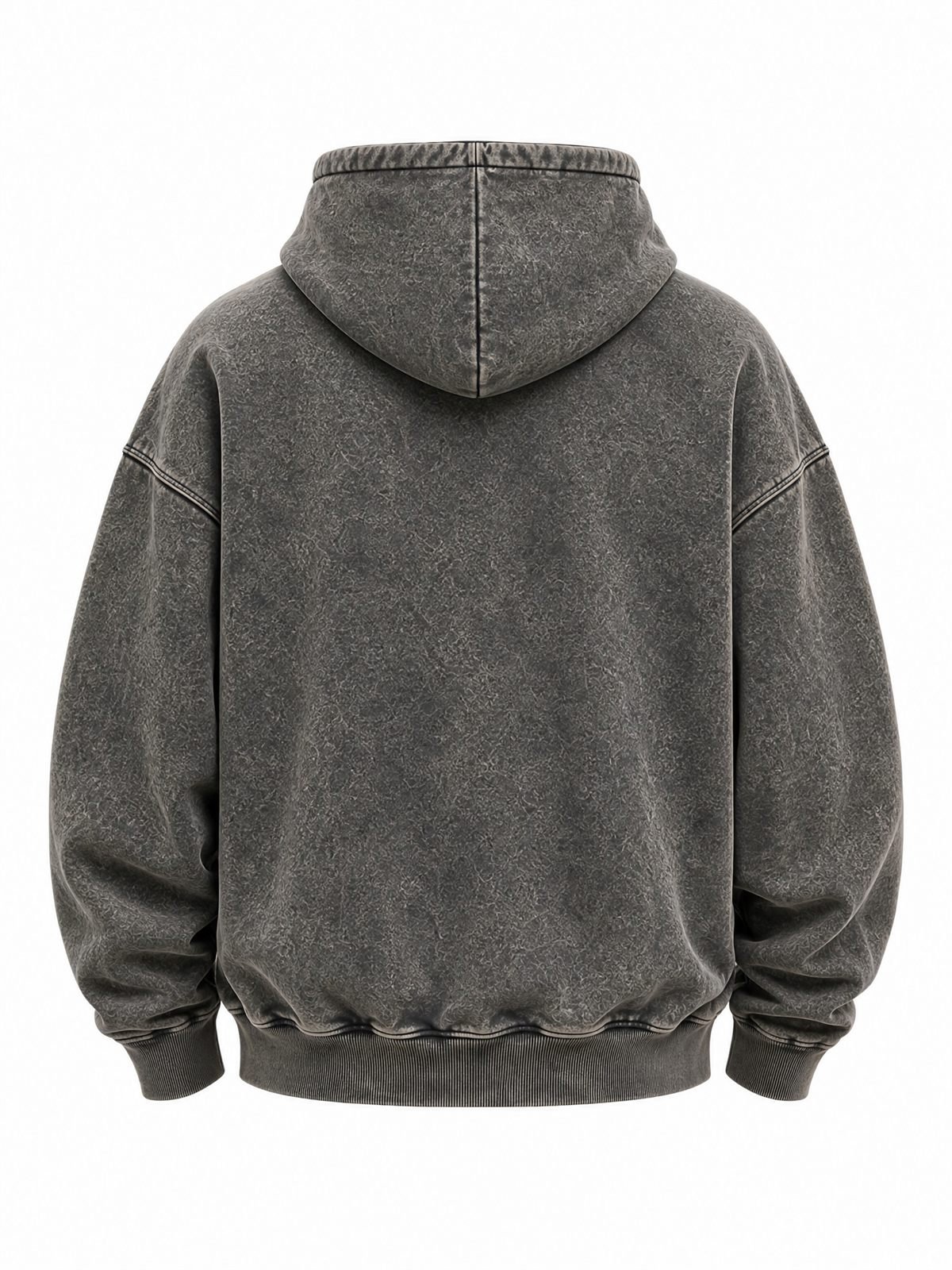 Washed Zip-Up Hoodie in acid-wash charcoal — back view