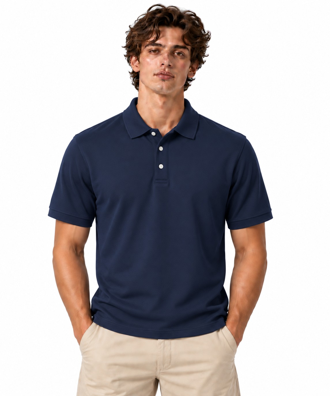 Custom Piqué Polo Shirt with Ribbed Collar, worn by a male model, front view