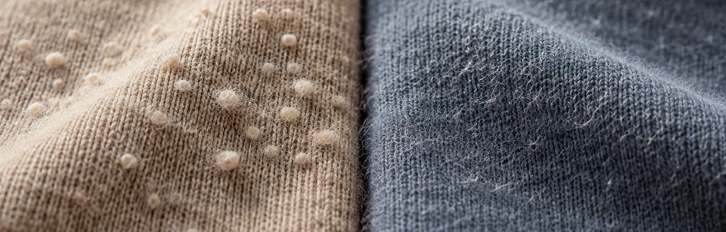Illustrative comparison of attached fabric pills and fuzzy surface fibers