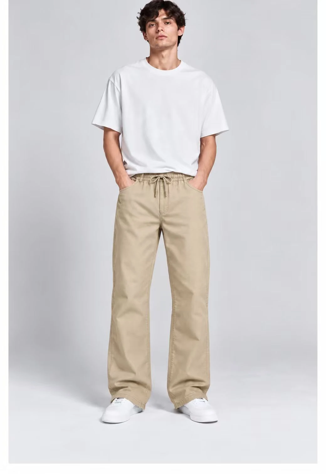 Elastic Waist Casual Pants worn by a model, front view