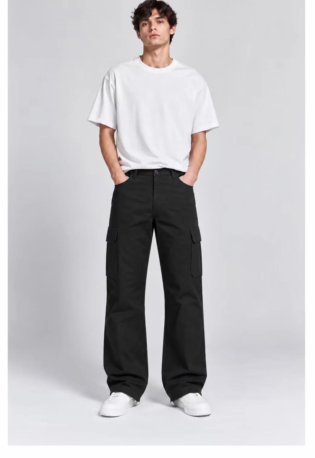 Minimal Pocket Cargo Pants worn by a model, front view