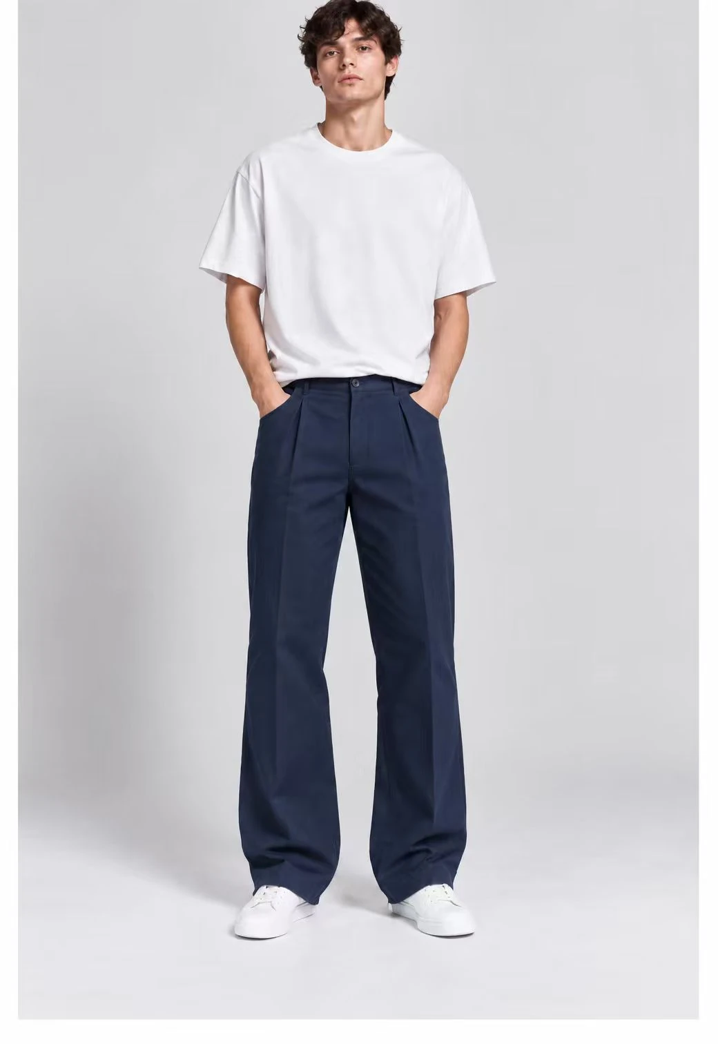 Pleated Casual Pants worn by a model, front view