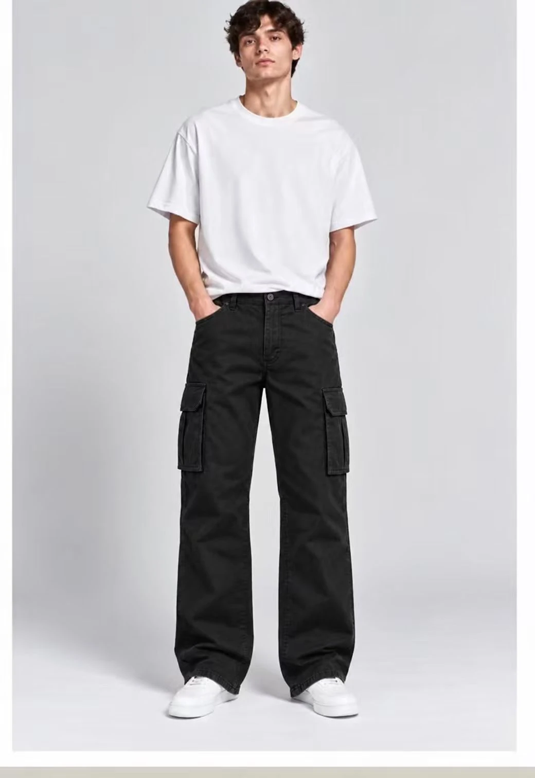 Straight-Leg Multi-Pocket Cargo Pants worn by a model, front view