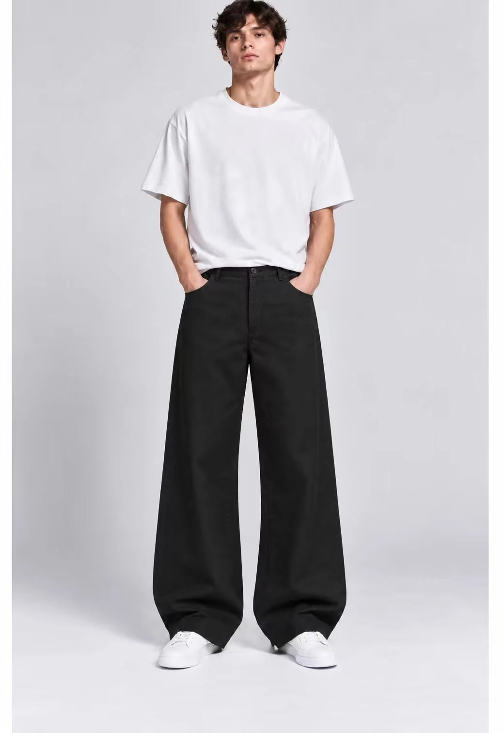 Wide-Leg Casual Trousers worn by a model, front view
