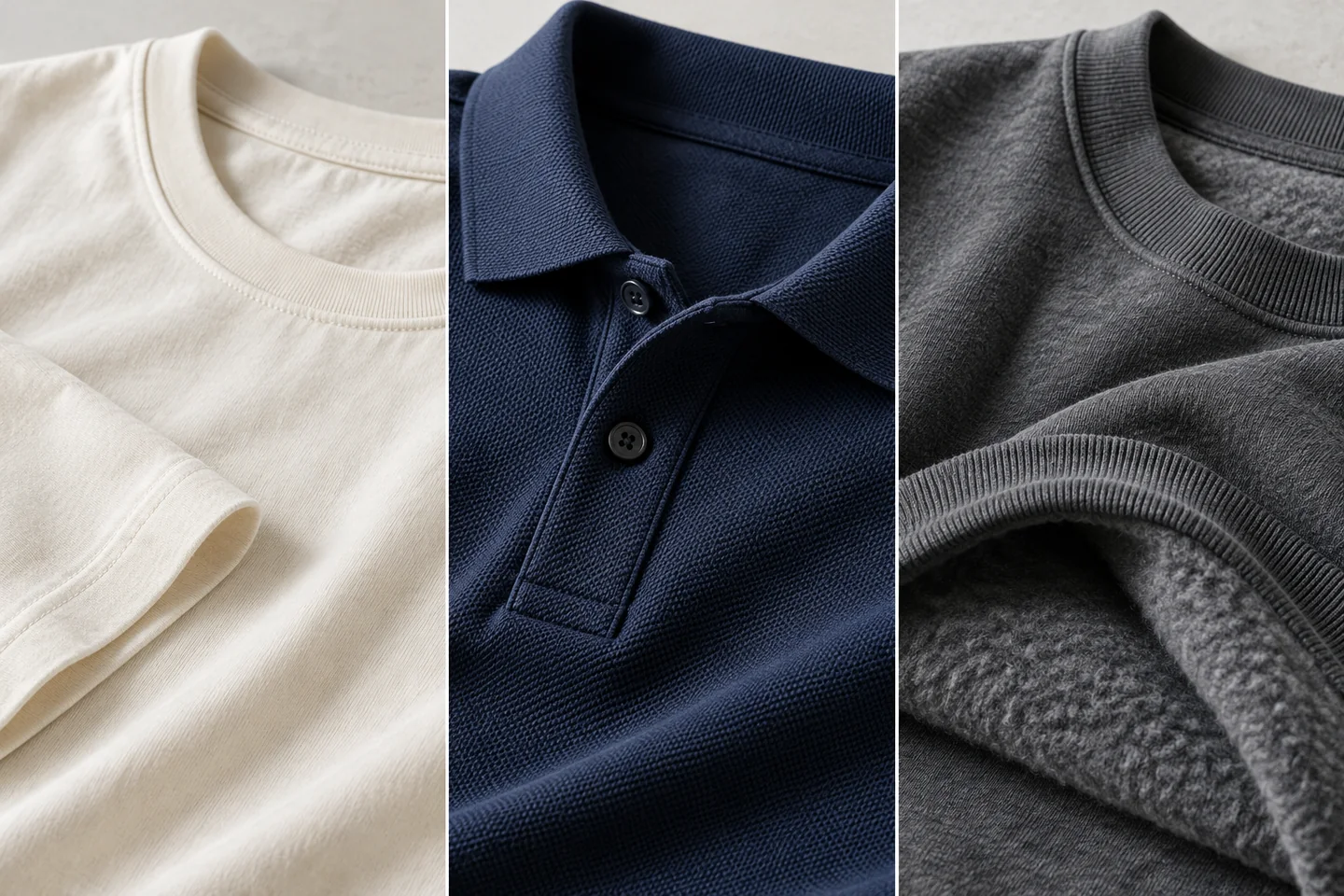 Cotton jersey T-shirt, piqué polo and brushed fleece garment details
